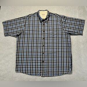 Wrangler Authentics Plaid Western Shirt Men’s XL Blue Short Sleeve Button Down